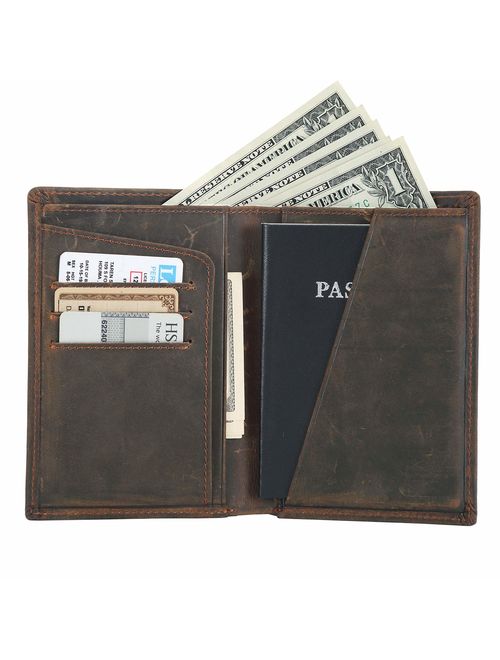 Polare Men's Functional RFID Blocking Leather Passport Holder Travel Bifold Wallet