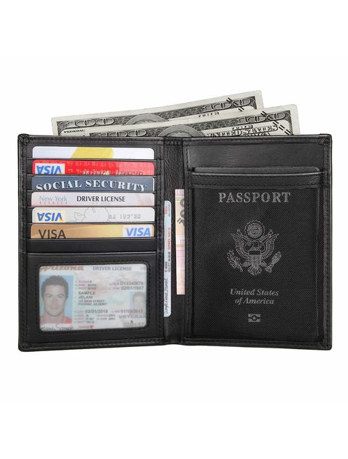 Polare Men's Functional RFID Blocking Leather Passport Holder Travel Bifold Wallet