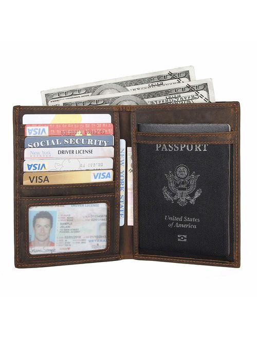 Polare Men's Functional RFID Blocking Leather Passport Holder Travel Bifold Wallet