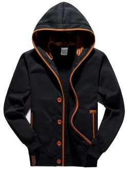 YuKaiChen Men's Fleece Hoodie Button-up Jacket Hooded Sweatshirt