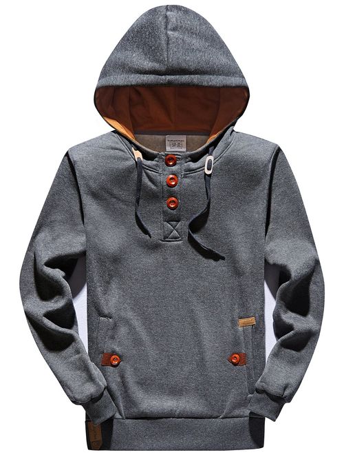 YuKaiChen Men's Fleece Hoodie Button-up Jacket Hooded Sweatshirt