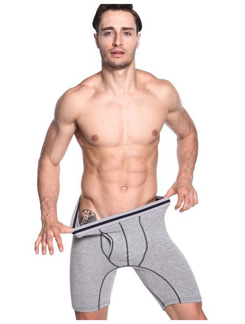 KEFITEVD Men's Cotton Long Leg Underwear No Ride up Performance Boxer Briefs