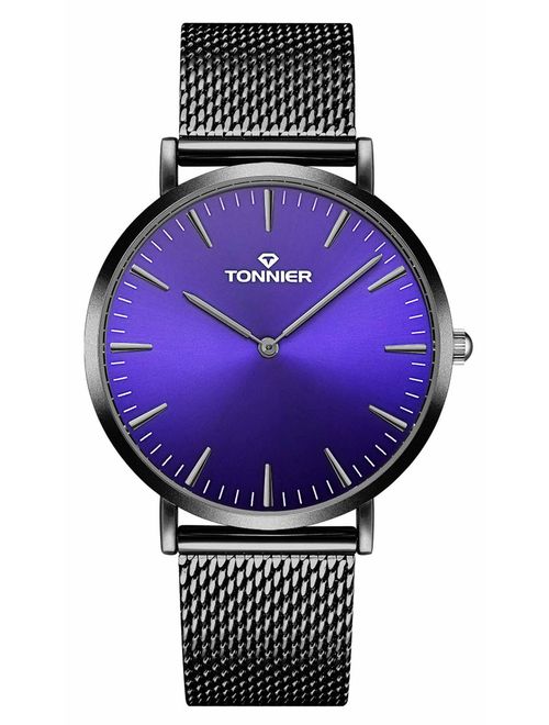 Tonnier W8479G Silver Stainless Steel Slim Men Watch Quartz Watch