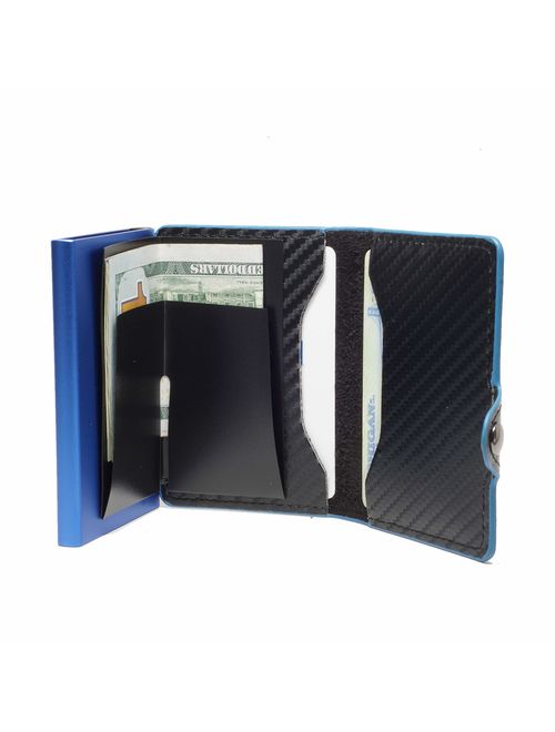 Card Blocr Credit Card Wallet RFID Blocking Slim Minimalist Card Holder Leather Carbon Fiber or Saffiano Covers for Men or Women