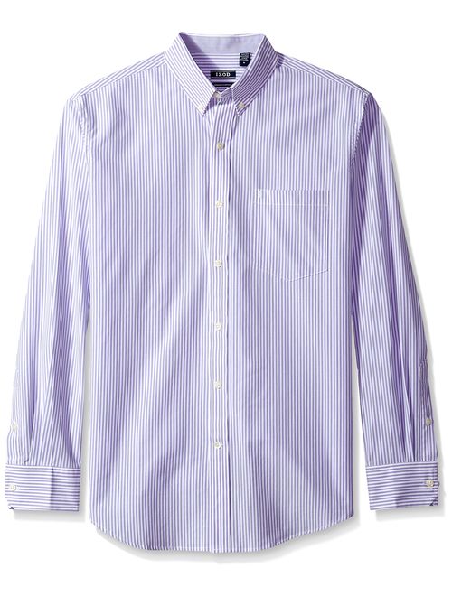 IZOD Men's Button Down Long Sleeve Stretch Performance Stripe Shirt