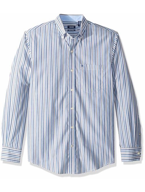 IZOD Men's Button Down Long Sleeve Stretch Performance Stripe Shirt