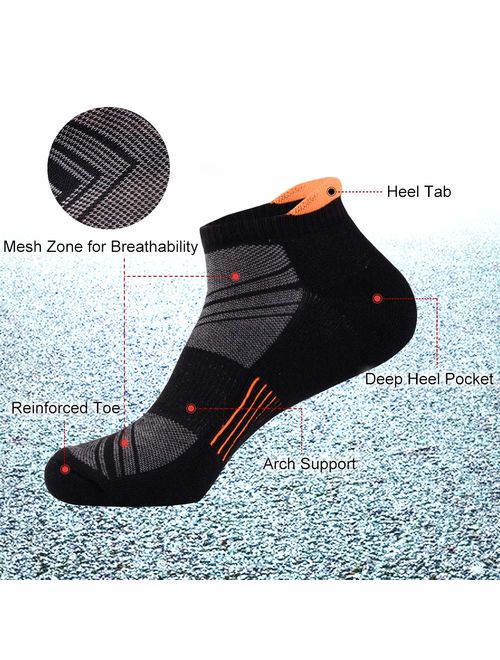 Mens Ankle Low Cut Athletic Tab Socks for Men Sport Comfort Cushion Sock 6 Pack