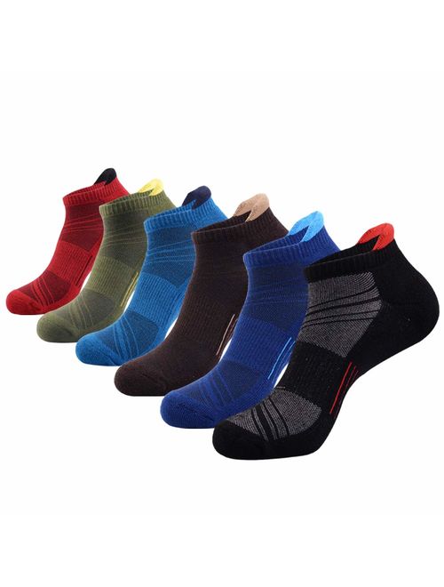 Mens Ankle Low Cut Athletic Tab Socks for Men Sport Comfort Cushion Sock 6 Pack