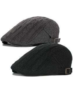 2 Pack Men's Cotton Flat Cap Ivy Gatsby Newsboy Cabbie Caps Hunting Hat