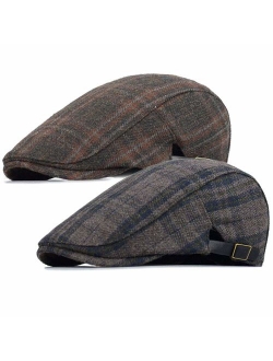 2 Pack Men's Cotton Flat Cap Ivy Gatsby Newsboy Cabbie Caps Hunting Hat