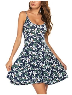 ACEVOG Women's Sleeveless Adjustable Strappy Summer Beach Floral Flared Swing Dress Casual Fit