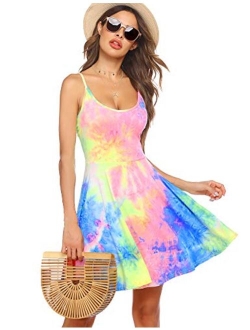 ACEVOG Women's Sleeveless Adjustable Strappy Summer Beach Floral Flared Swing Dress Casual Fit