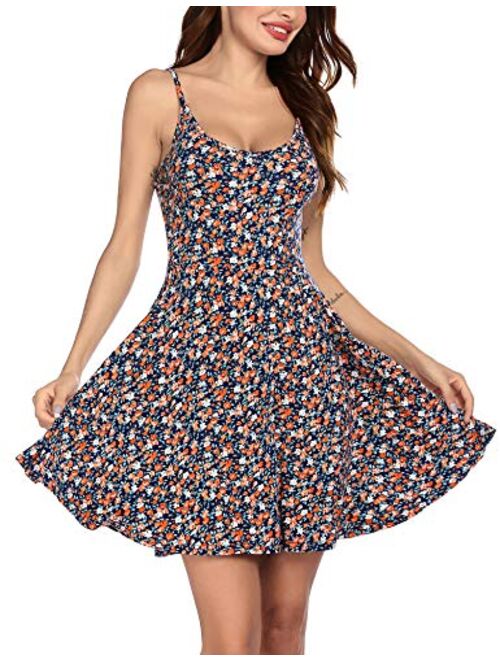 ACEVOG Women's Sleeveless Adjustable Strappy Summer Beach Floral Flared Swing Dress Casual Fit