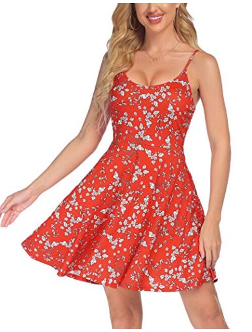 ACEVOG Women's Sleeveless Adjustable Strappy Summer Beach Floral Flared Swing Dress Casual Fit