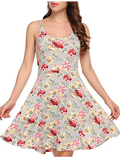 ACEVOG Women's Sleeveless Adjustable Strappy Summer Beach Floral Flared Swing Dress Casual Fit