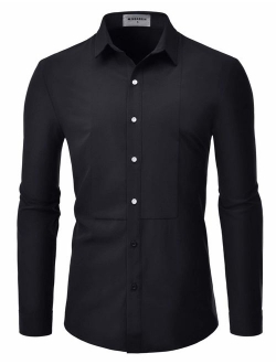 NEARKIN Hidden Button Spandex Wrinkle Free Non Iron Tuxedo Dress Shirts for Men