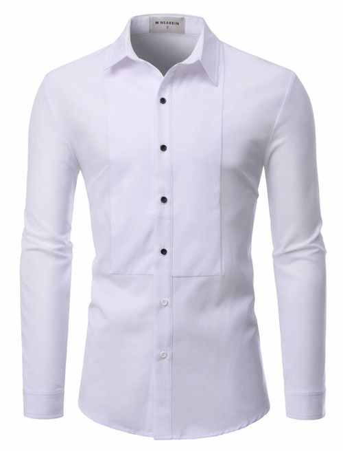 NEARKIN Hidden Button Spandex Wrinkle Free Non Iron Tuxedo Dress Shirts for Men