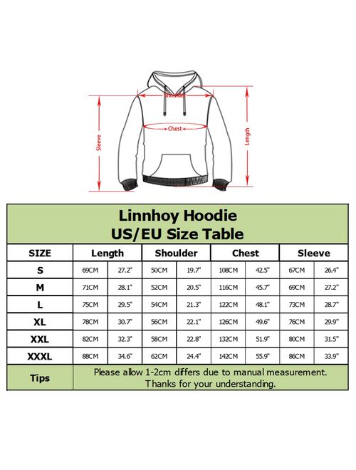 Linnhoy Unisex 3D Graphic Printed Hooded Sweatshirt Casual Pullover Hoodie with Big Pockets