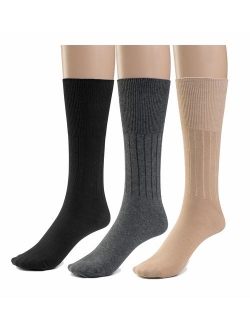 Silky Toes 3 or 6 Pk Men's Diabetic Non Binding Cotton Dress Socks, Multi Colors Also Available in Plus Sizes...