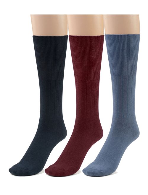 Silky Toes 3 or 6 Pk Men's Diabetic Non Binding Cotton Dress Socks, Multi Colors Also Available in Plus Sizes...