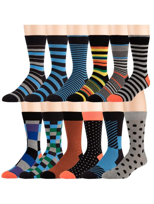 Men's Cotton Blend Dress Socks - 12 Pairs of Asstd Patterns and Colors - by ZEKE