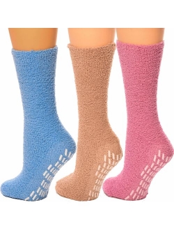Debra Weitzner Non skid Hospital Socks For Women Men Cozy Fuzzy Socks 3 Pairs