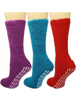 Debra Weitzner Non skid Hospital Socks For Women Men Cozy Fuzzy Socks 3 Pairs