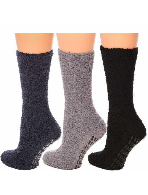 Debra Weitzner Non skid Hospital Socks For Women Men Cozy Fuzzy Socks 3 Pairs