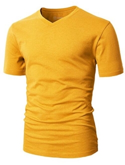 H2H Mens Casual Slim Fit Short Sleeve T-Shirts Cotton Blended Soft Lightweight V-Neck/Crew-Neck