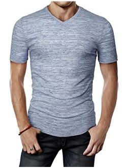 H2H Mens Casual Slim Fit Short Sleeve T-Shirts Cotton Blended Soft Lightweight V-Neck/Crew-Neck