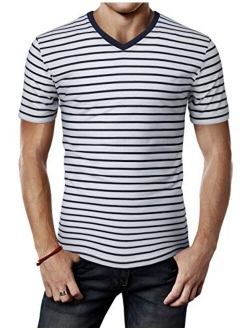 H2H Mens Casual Slim Fit Short Sleeve T-Shirts Cotton Blended Soft Lightweight V-Neck/Crew-Neck