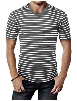 H2H Mens Casual Slim Fit Short Sleeve T-Shirts Cotton Blended Soft Lightweight V-Neck/Crew-Neck