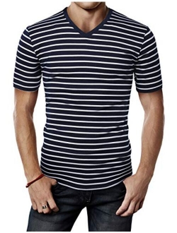 H2H Mens Casual Slim Fit Short Sleeve T-Shirts Cotton Blended Soft Lightweight V-Neck/Crew-Neck