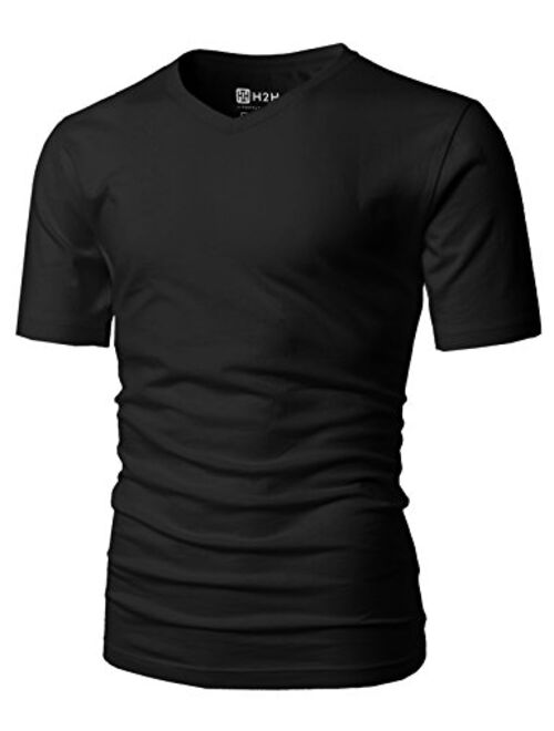 H2H Mens Casual Slim Fit Short Sleeve T-Shirts Cotton Blended Soft Lightweight V-Neck/Crew-Neck