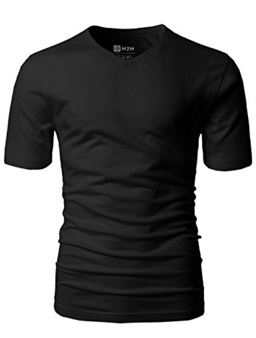 H2H Mens Casual Slim Fit Short Sleeve T-Shirts Cotton Blended Soft Lightweight V-Neck/Crew-Neck