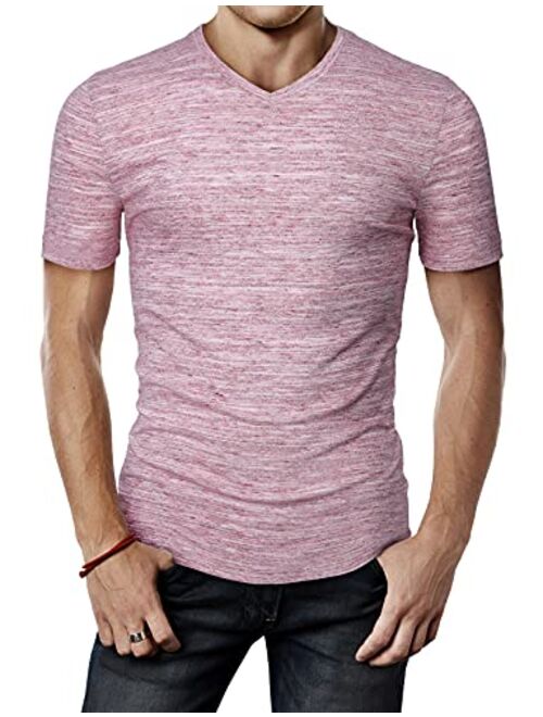 H2H Mens Casual Slim Fit Short Sleeve T-Shirts Cotton Blended Soft Lightweight V-Neck/Crew-Neck