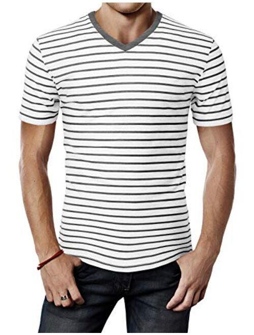 H2H Mens Casual Slim Fit Short Sleeve T-Shirts Cotton Blended Soft Lightweight V-Neck/Crew-Neck