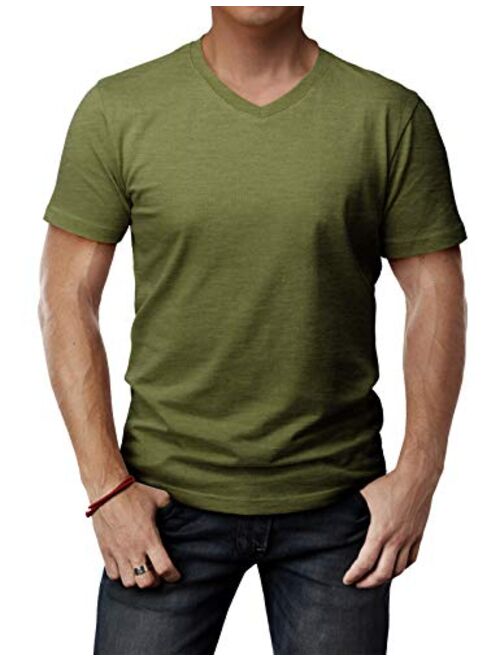 H2H Mens Casual Slim Fit Short Sleeve T-Shirts Cotton Blended Soft Lightweight V-Neck/Crew-Neck