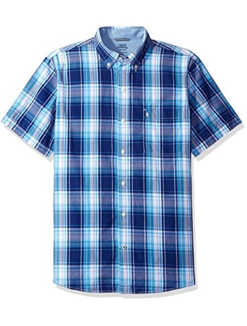 IZOD Men's Saltwater Short Sleeve Button Down Plaid Shirt