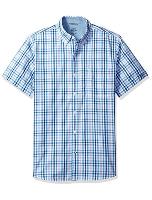 IZOD Men's Saltwater Short Sleeve Button Down Plaid Shirt