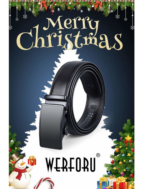 Men's Leather Belt, Ratchet Dress Belt with Automatic Buckle in Gift Box by WERFORU