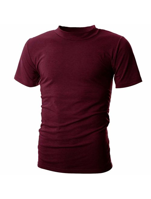 UUANG Men's Mockneck Short Sleeve T-Shirt Classic Casual Summer Pullover Basic Tops