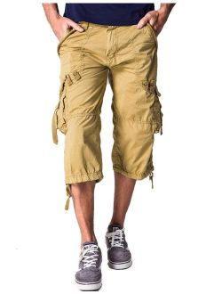 Amoystyle Men's Relaxed Fit Long Cargo Shorts Capri Pants 7 Colors