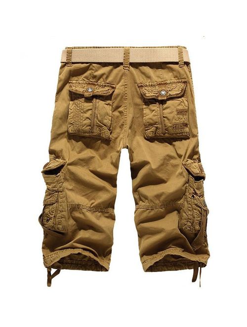 Amoystyle Men's Relaxed Fit Long Cargo Shorts Capri Pants 7 Colors