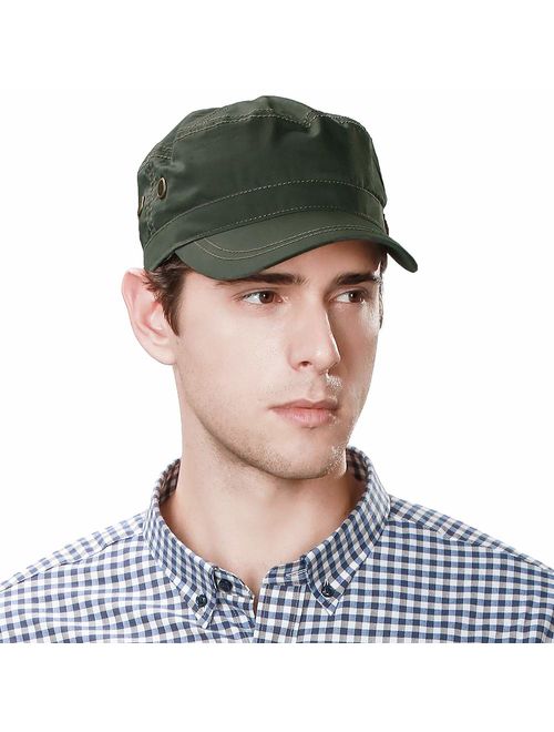 Jeff & Aimy Mens Winter Wool Blend/Cotton Military Cadet Army Cap Flat Top Baseball Hat