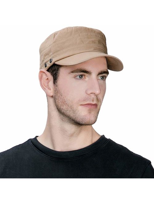 Jeff & Aimy Mens Winter Wool Blend/Cotton Military Cadet Army Cap Flat Top Baseball Hat