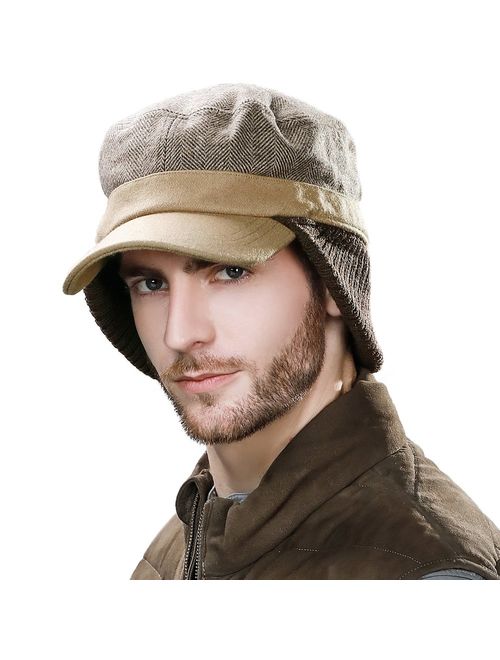 Jeff & Aimy Mens Winter Wool Blend/Cotton Military Cadet Army Cap Flat Top Baseball Hat