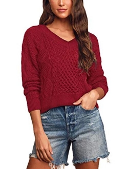 Pink Queen Women's Knit Long Sleeves Cropped Sweater Top