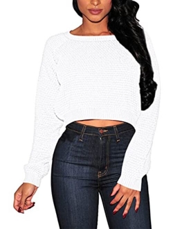 Pink Queen Women's Knit Long Sleeves Cropped Sweater Top