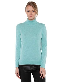 JENNIE LIU Women's 100% Pure Cashmere Long Sleeve Pullover Turtleneck Sweater